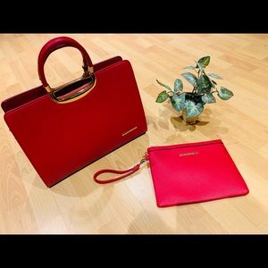 Dasein faux leather satchel and accessory pouch
